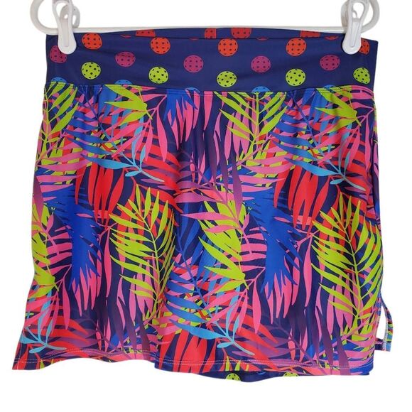 PB1965 Pickleball Skort Tropical Multicolor Palm Leaf and Ball Print Size Large - Picture 2 of 11